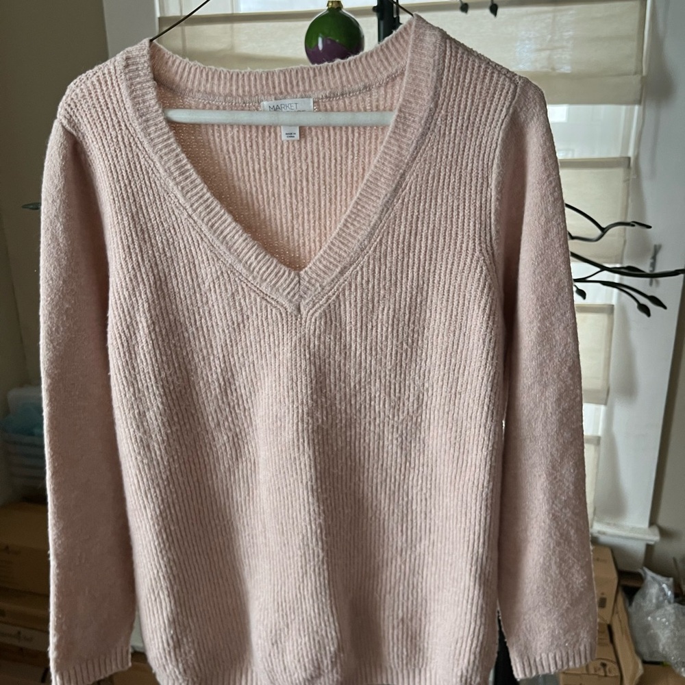 Marled V-Neck Sweater - Soft Pink